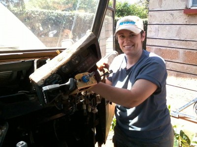 Sandi by steering wheel