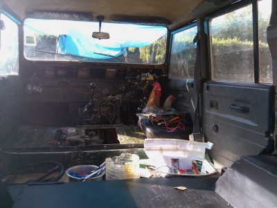 chickens in the Land Rover